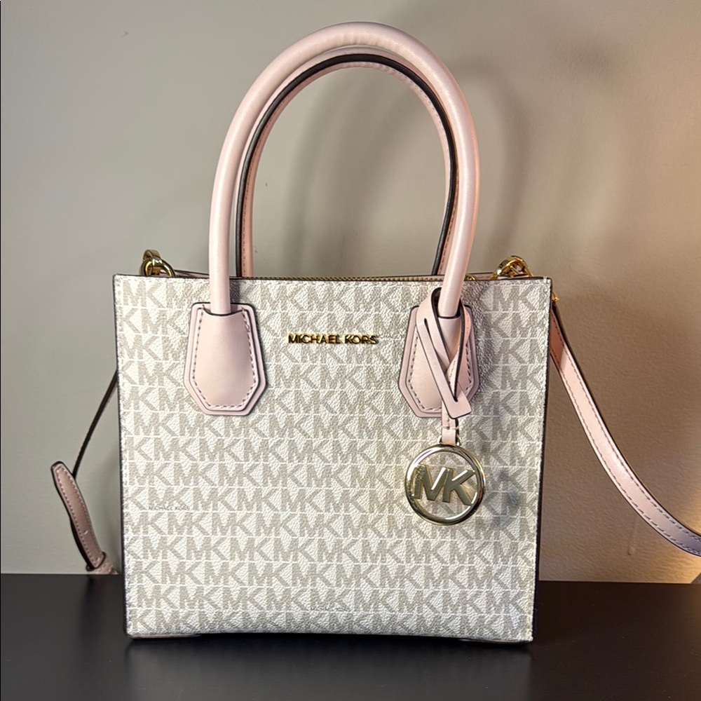 Michael Kors Pink and Cream Satchel with Gold Hardware